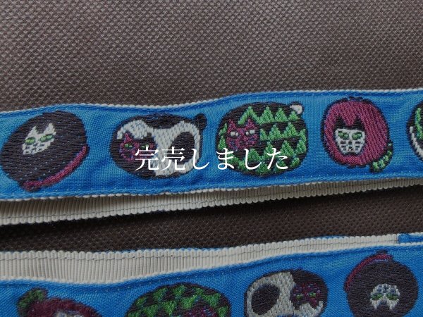 画像6: レピヤンリボンのバッグストラップ04／まんまる猫　ブルー (6)