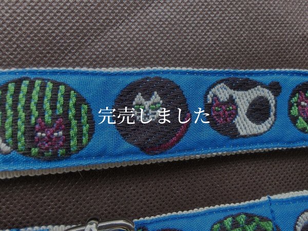 画像7: レピヤンリボンのバッグストラップ04／まんまる猫　ブルー (7)